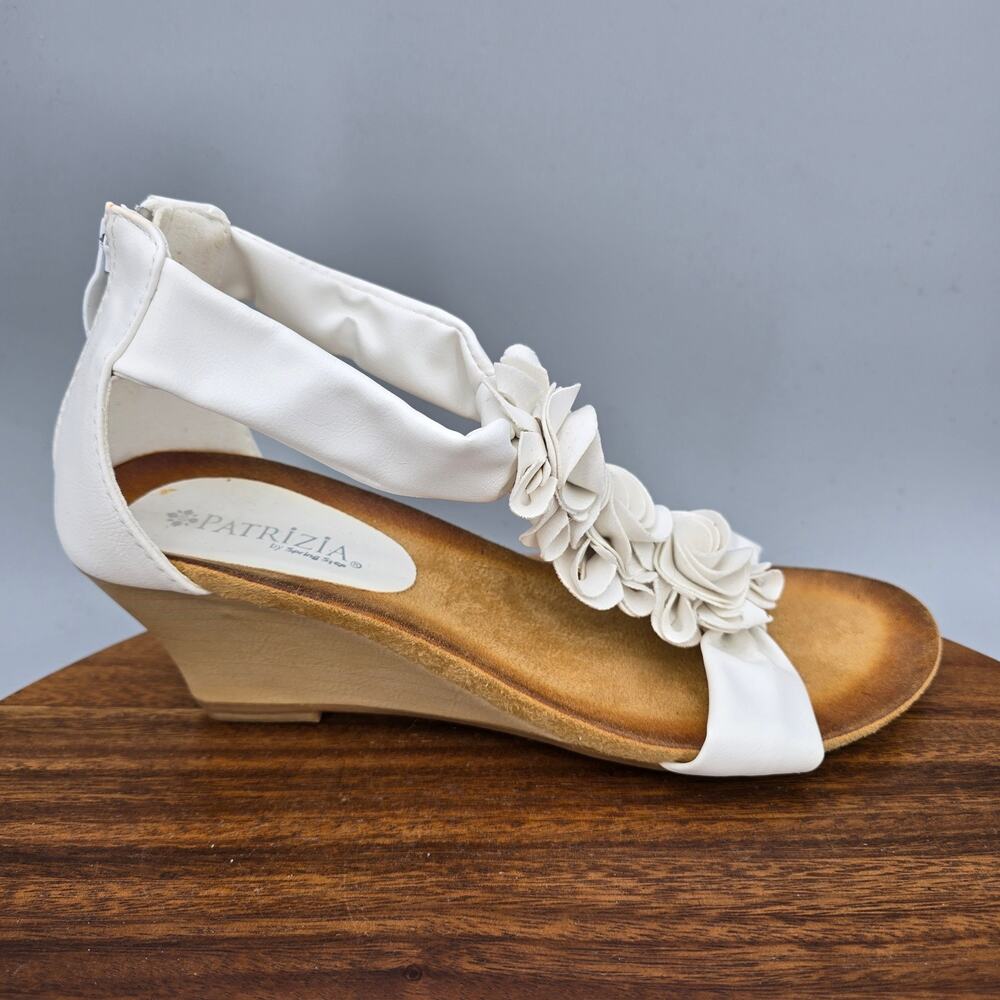 Patrizia Spring Step Shoes Womens 8 39 White Wedge Sandals Floral Zip Back